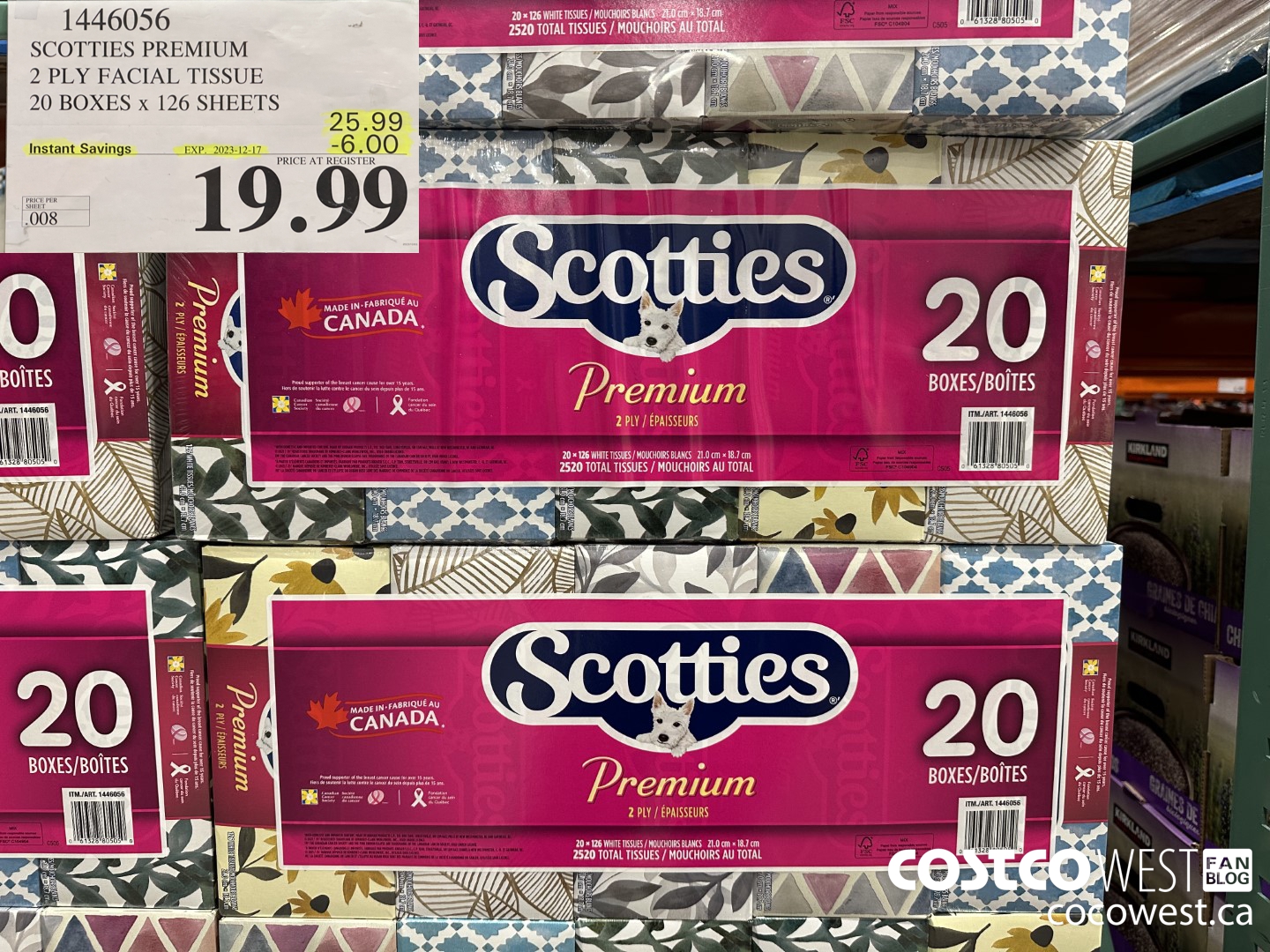 1446056 SCOTTIES PREMIUM 2 PLY FACIAL TISSUE 20 BOXES x 126 SHEETS ($6.00 INSTANT SAVINGS EXPIRES ON 2023-12-17) $19.99