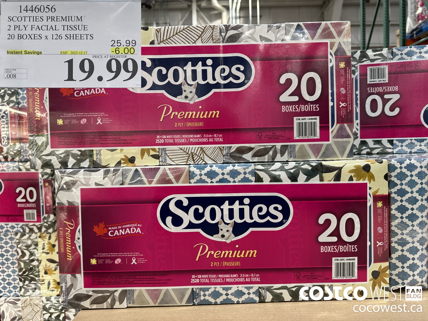 1446056 SCOTTIES PREMIUM 2 PLY FACIAL TISSUE 20 BOXES x 126 SHEETS ($6.00 INSTANT SAVINGS EXPIRES ON 2023-12-17) $19.99