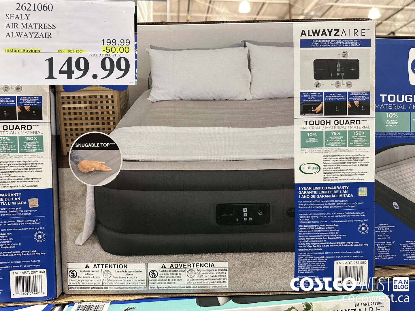 2621060 SEALY AIR MATRESS ALWAYZAIRE ($50.00 INSTANT SAVINGS EXPIRES ON 2023-12-24) $149.99