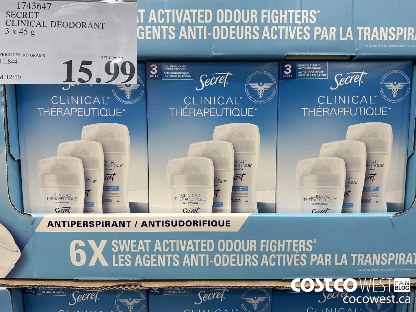 1743647 SECRET CLINICAL DEODORANT 3 X 45G $15.99