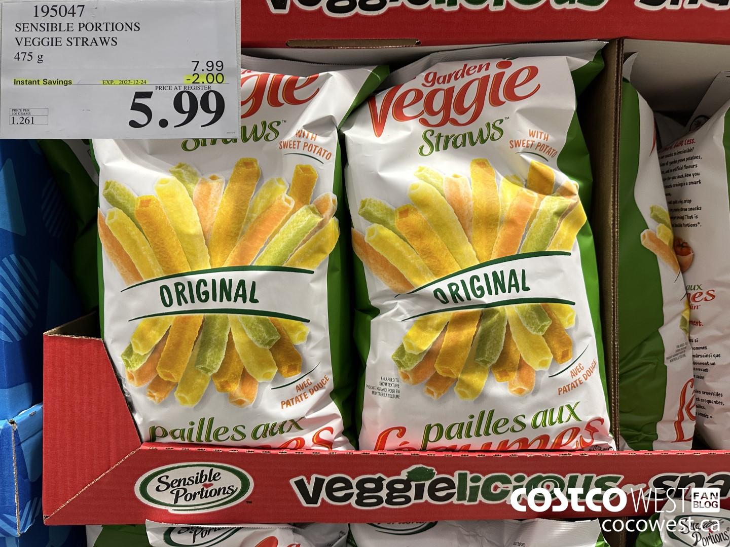 195047 SENSIBLE PORTIONS VEGGIE STRAWS 475 g ($2.00 INSTANT SAVINGS EXPIRES ON 2023-12-24) $5.99