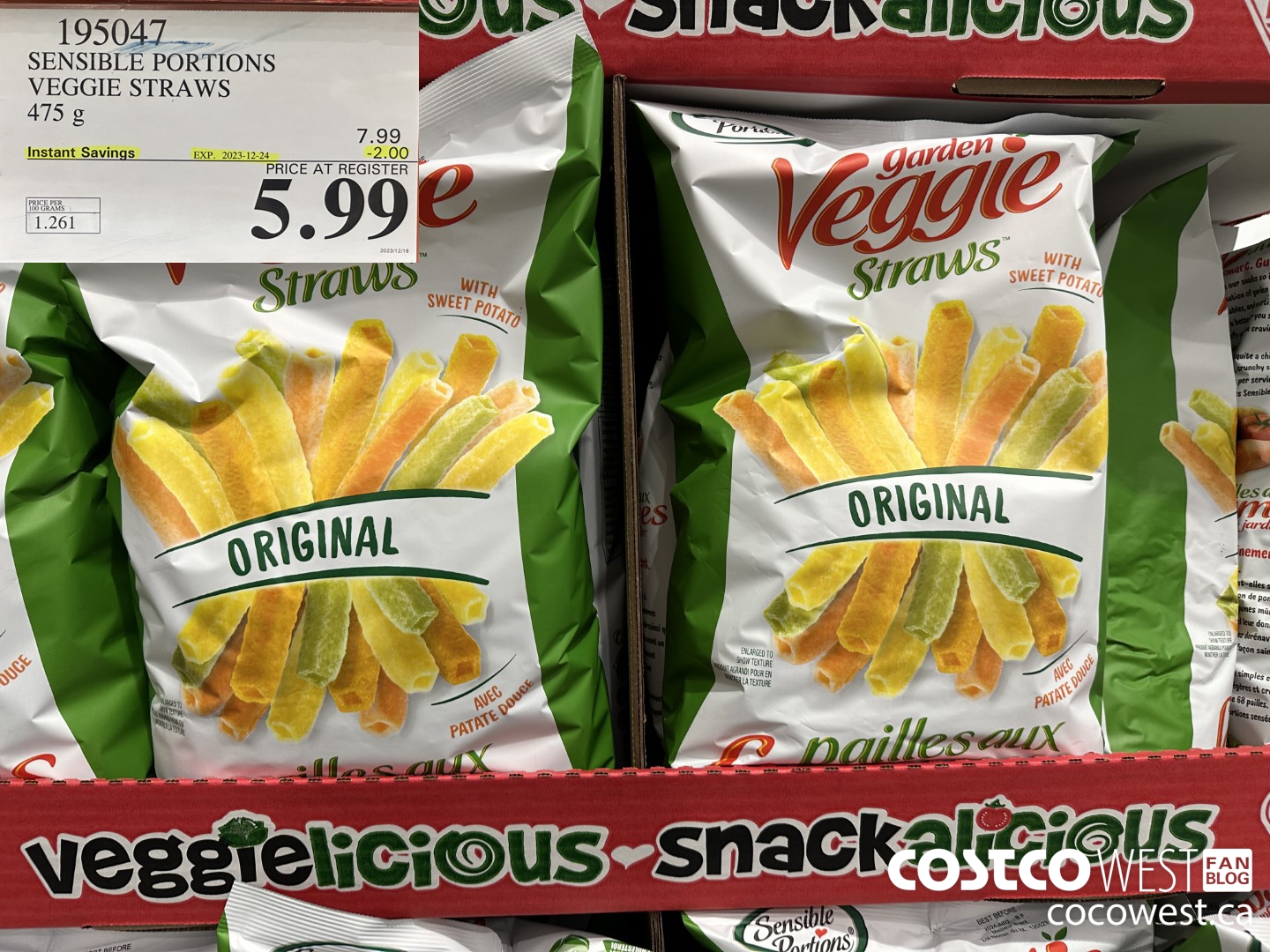 195047 SENSIBLE PORTIONS VEGGIE STRAWS 475 g ($2.00 INSTANT SAVINGS EXPIRES ON 2023-12-24) $5.99