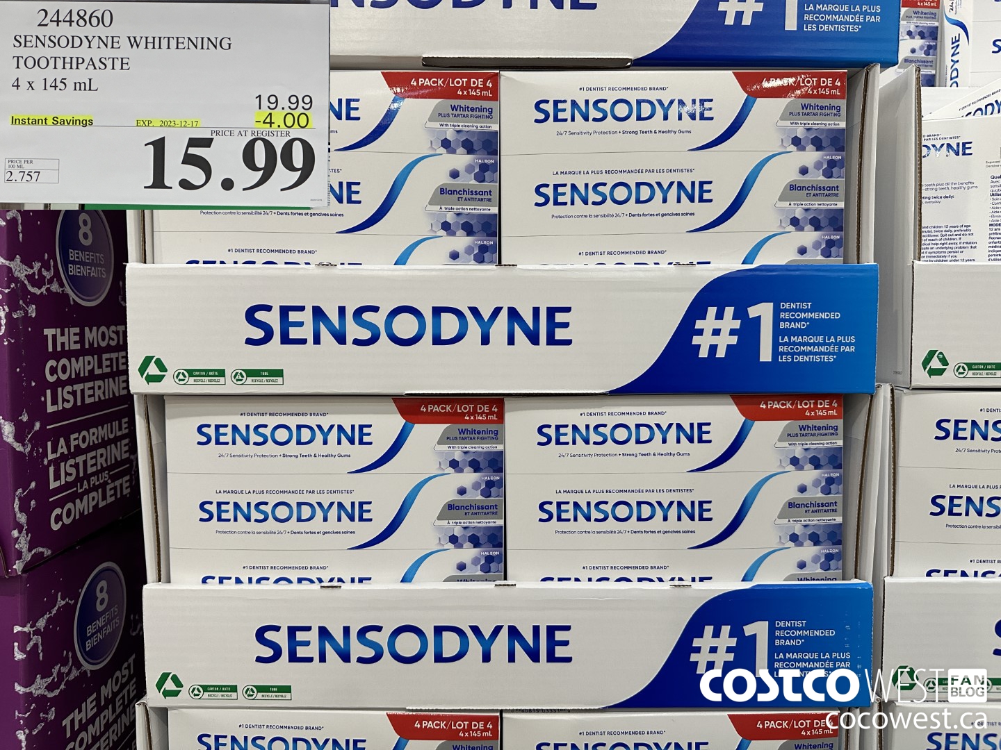 244860 SENSODYNE WHITENING TOOTHPASTE 4 X 145 ML ($4.00 INSTANT SAVINGS EXPIRES ON 2023-12-17) $15.99