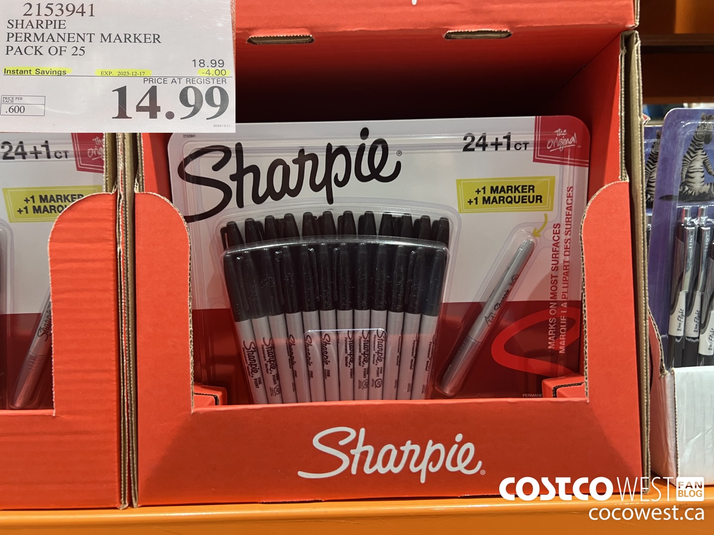 2153941 SHARPIE PERMANENT MARKER PACK OF 25 ($4.00 INSTANT SAVINGS EXPIRES ON 2023-12-17) $14.99