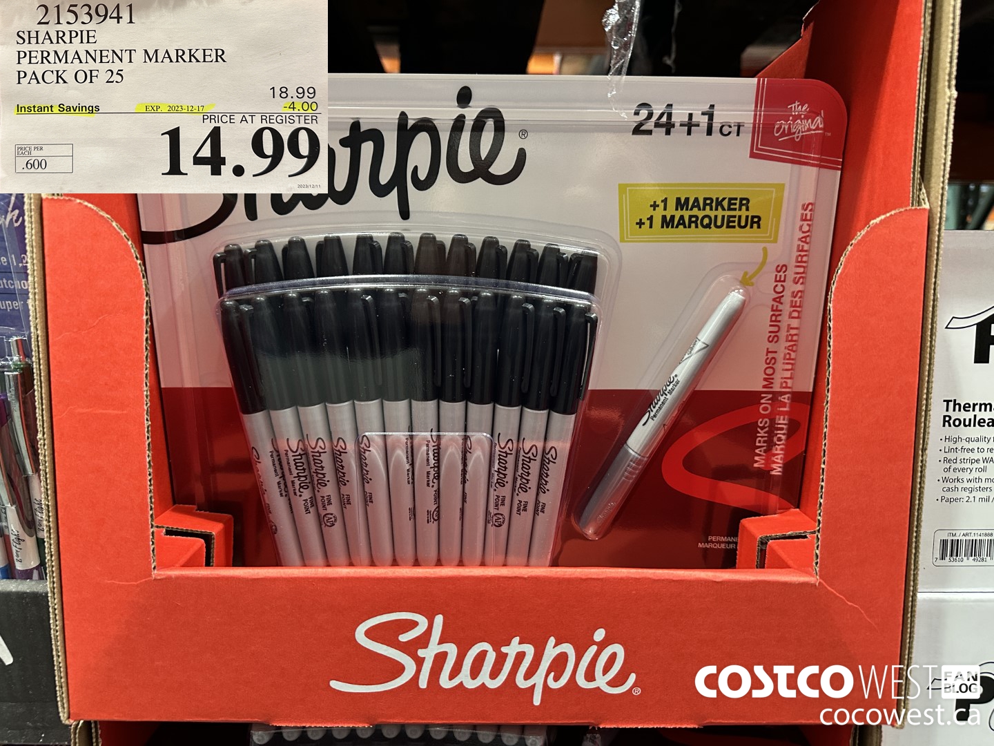 2153941 SHARPIE PERMANENT MARKER PACK OF 25 ($4.00 INSTANT SAVINGS EXPIRES ON 2023-12-17) $14.99