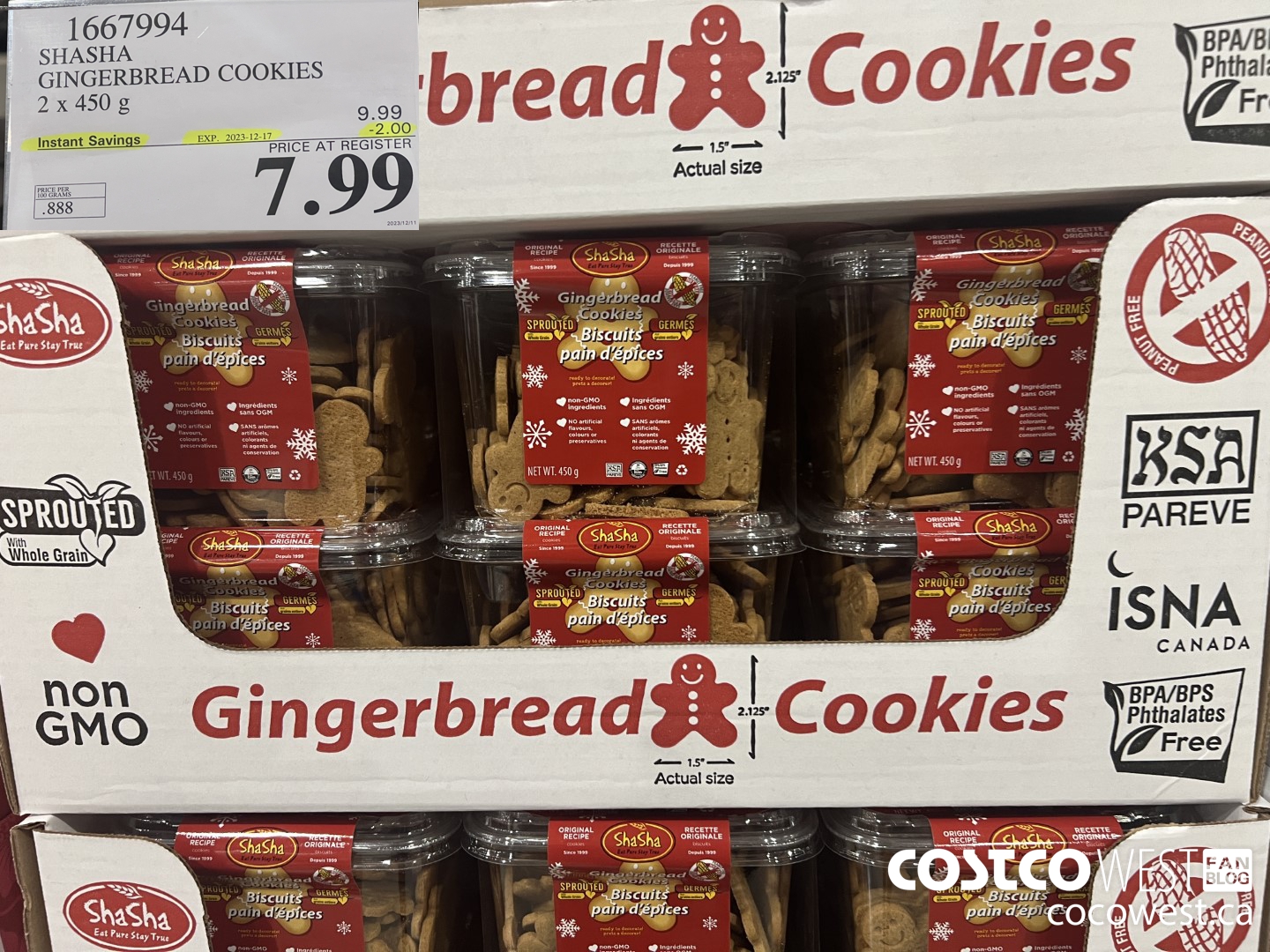 1667994 SHASHA GINGERBREAD COOKIES 2 X 450G ($2.00 INSTANT SAVINGS EXPIRES ON 2023-12-17) $7.99