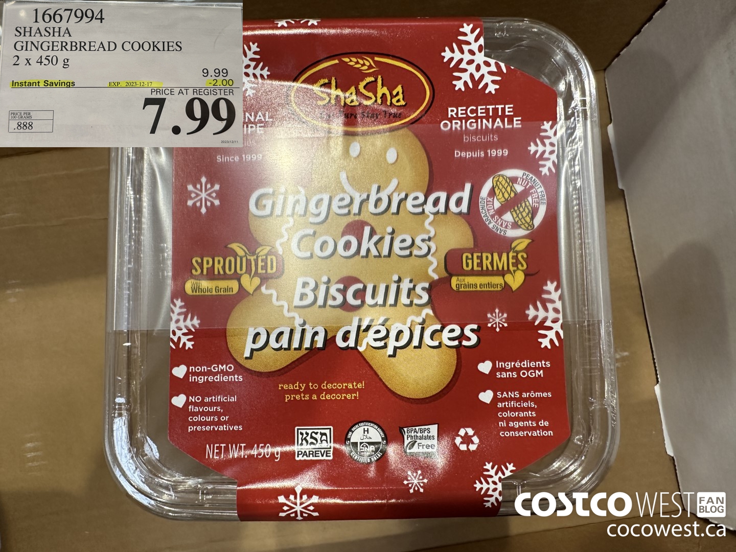 1667994 SHASHA GINGERBREAD COOKIES 2 X 450G ($2.00 INSTANT SAVINGS EXPIRES ON 2023-12-17) $7.99