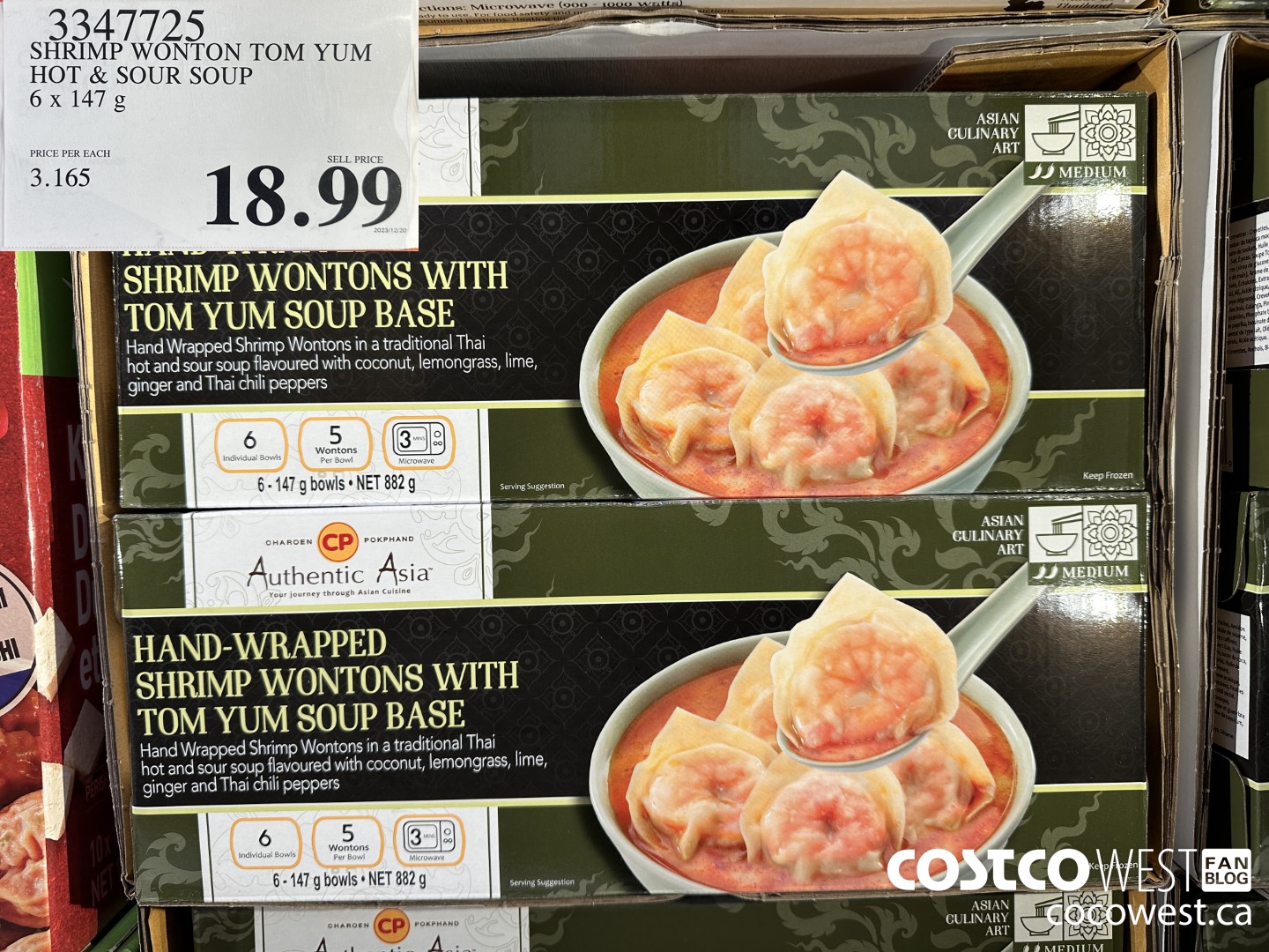 3347725 SHRIMP WONTON TOM YUM HOT & SOUR SOUP 6 X 147 G $18.99