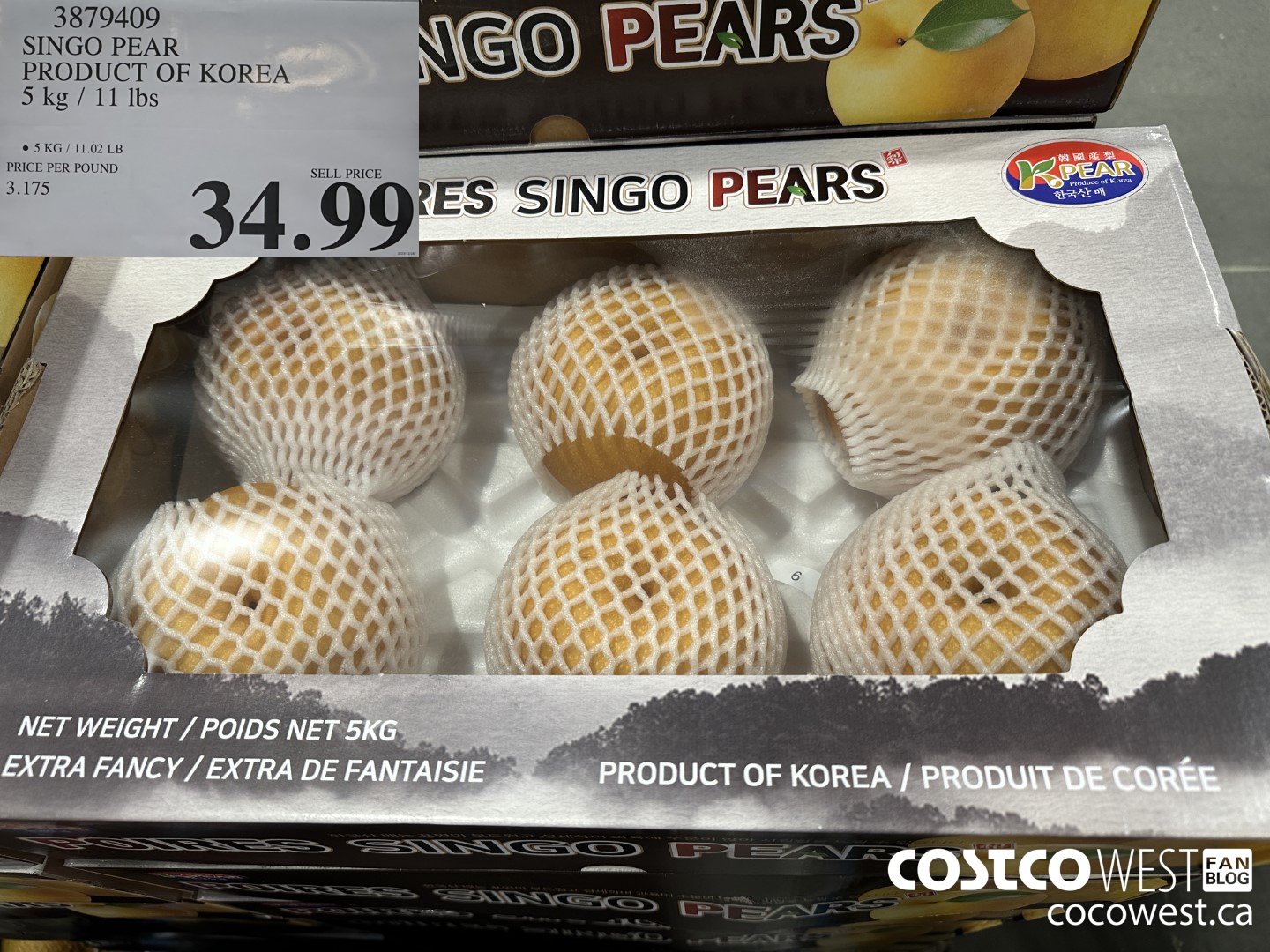 3879409 SINGO PEAR PRODUCT OF KOREA 5 kg / 11 Ibs $34.99