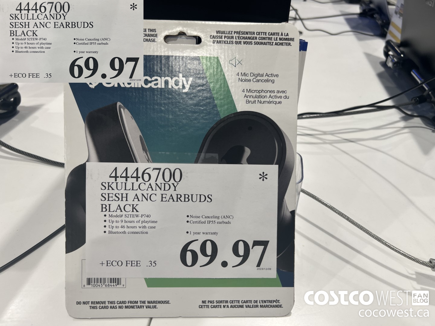 4446700 SKULLCANDY SESH ANC EARBUDS BLACK $69.97