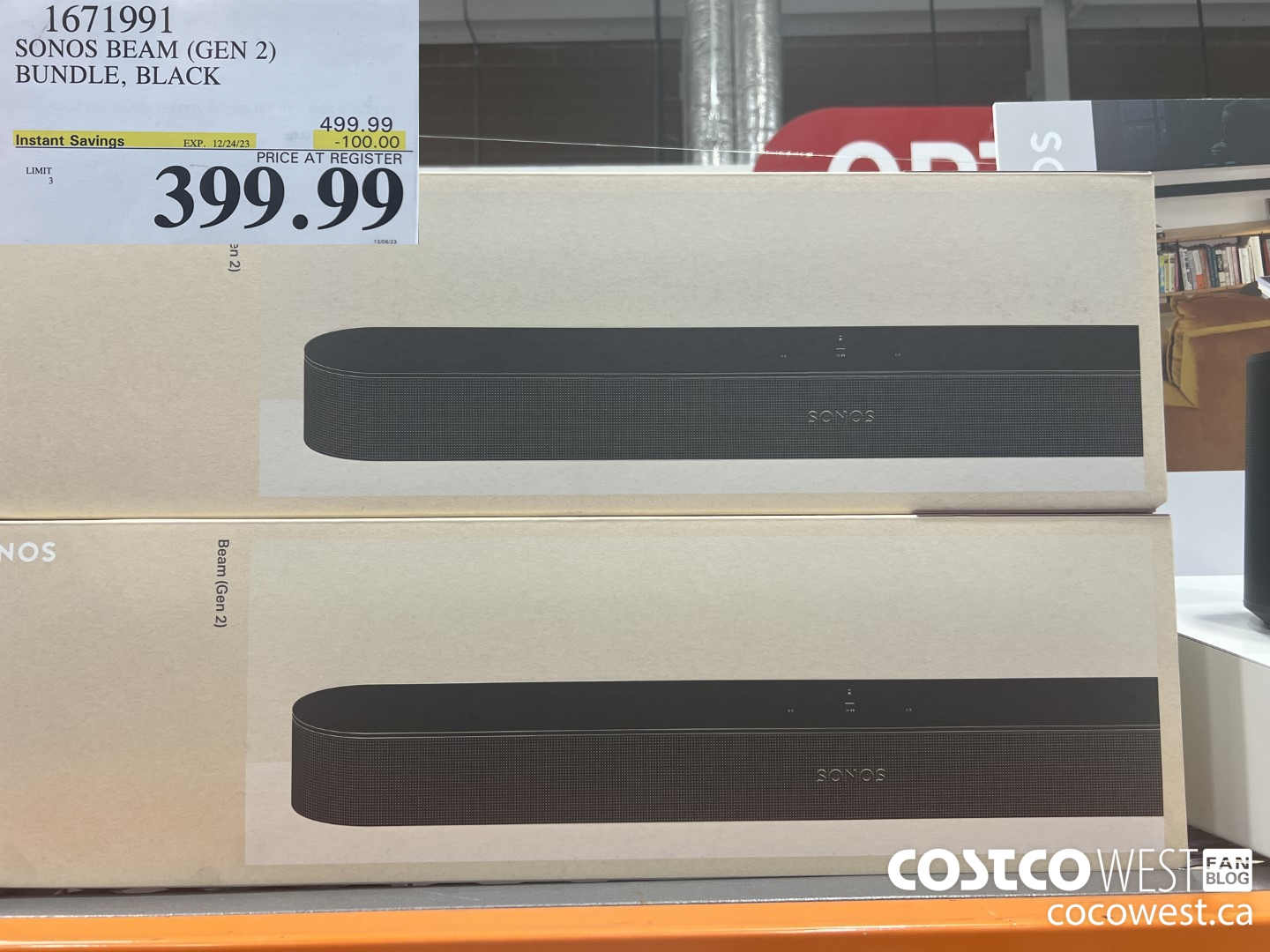 1671991 SONOS BEAM (GEN 2) BUNDLE, BLACK ($100.00 INSTANT SAVINGS EXPIRES ON 2023-12-24) $399.99