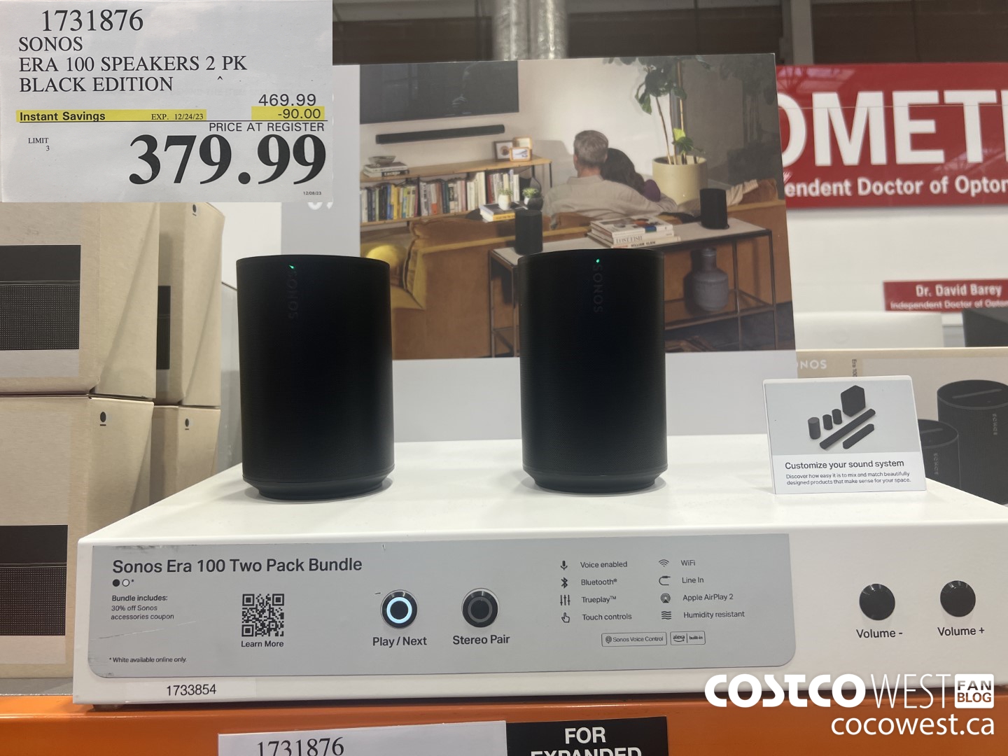 1731876 SONOS ERA 100 SPEAKER 2 PACK BLACK EDITION ($90.00 INSTANT SAVINGS EXPIRES ON 2023-12-24) $379.99