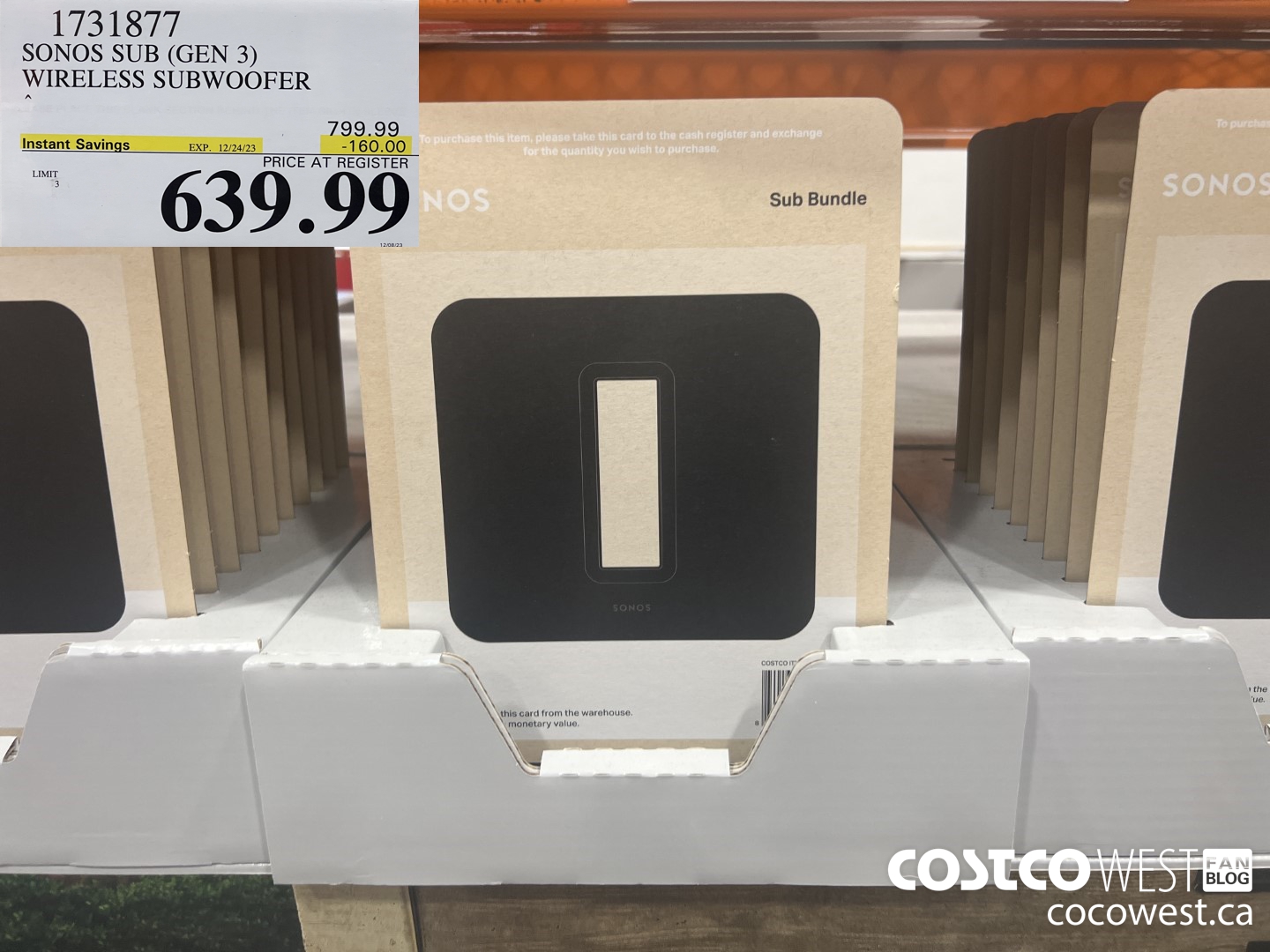1731877 SONOS SUB (GEN 3) WIRELESS SUBWOOFER ($160.00 INSTANT SAVINGS EXPIRES ON 2023-12-24) $639.99