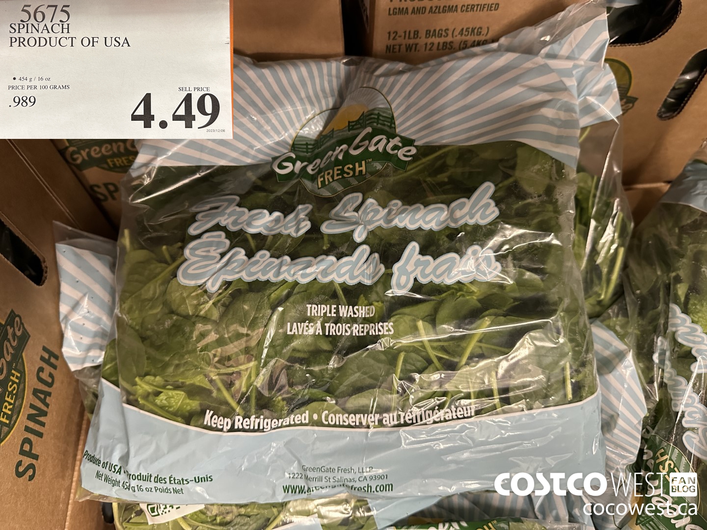 5675 SPINACH PRODUCT OF USA $4.49