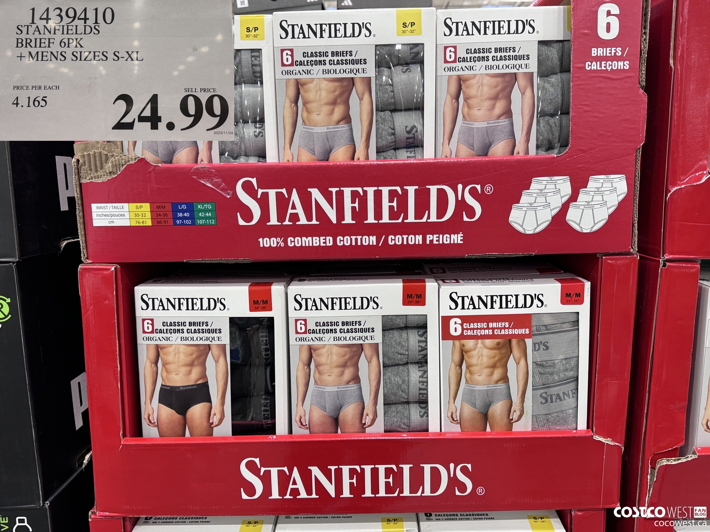 1439410 STANFIELDS COTTON BRIEFS 6PK MENS SIZES S-XL $24.99