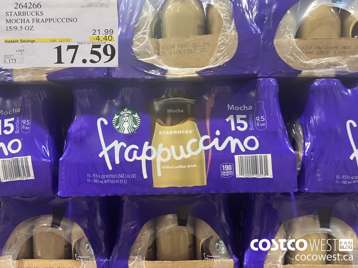 264266 STARBUCKS MOCHA FRAPPUCCINO 15/9.5 OZ ($4.40 INSTANT SAVINGS EXPIRES ON 2023-12-17) $17.59
