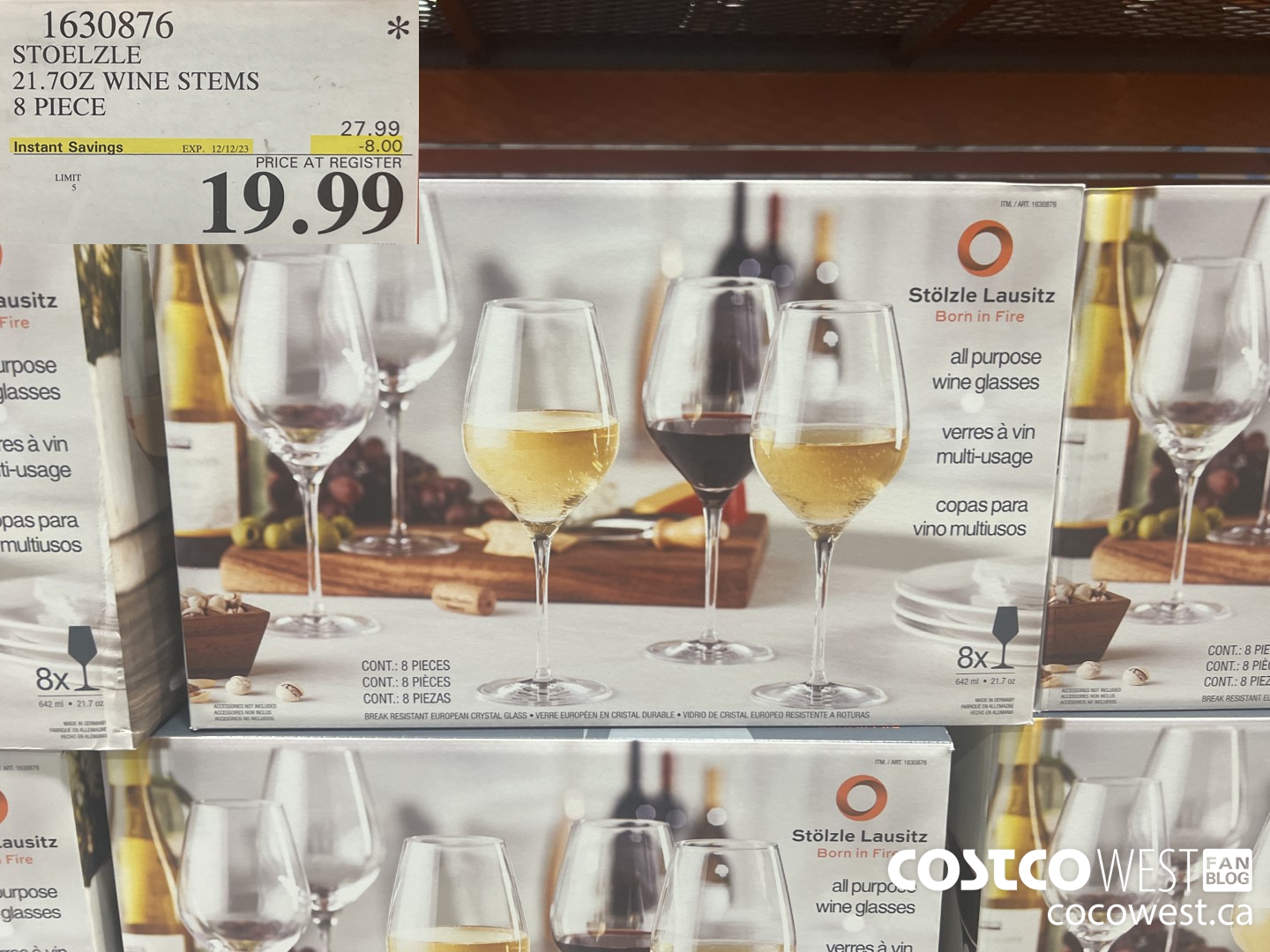 1630876 STOELZLE 21.7 OZ WINE STEMS 8 PIECE ($8.00 INSTANT SAVINGS EXPIRES ON 2023-12-12) $19.99