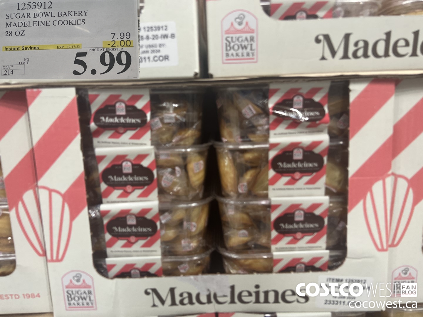 1253912 SUGAR BOWL BAKERY MADELEINE COOKIES 28 OZ ($2.00 INSTANT SAVINGS EXPIRES ON 2023-12-17) $5.99