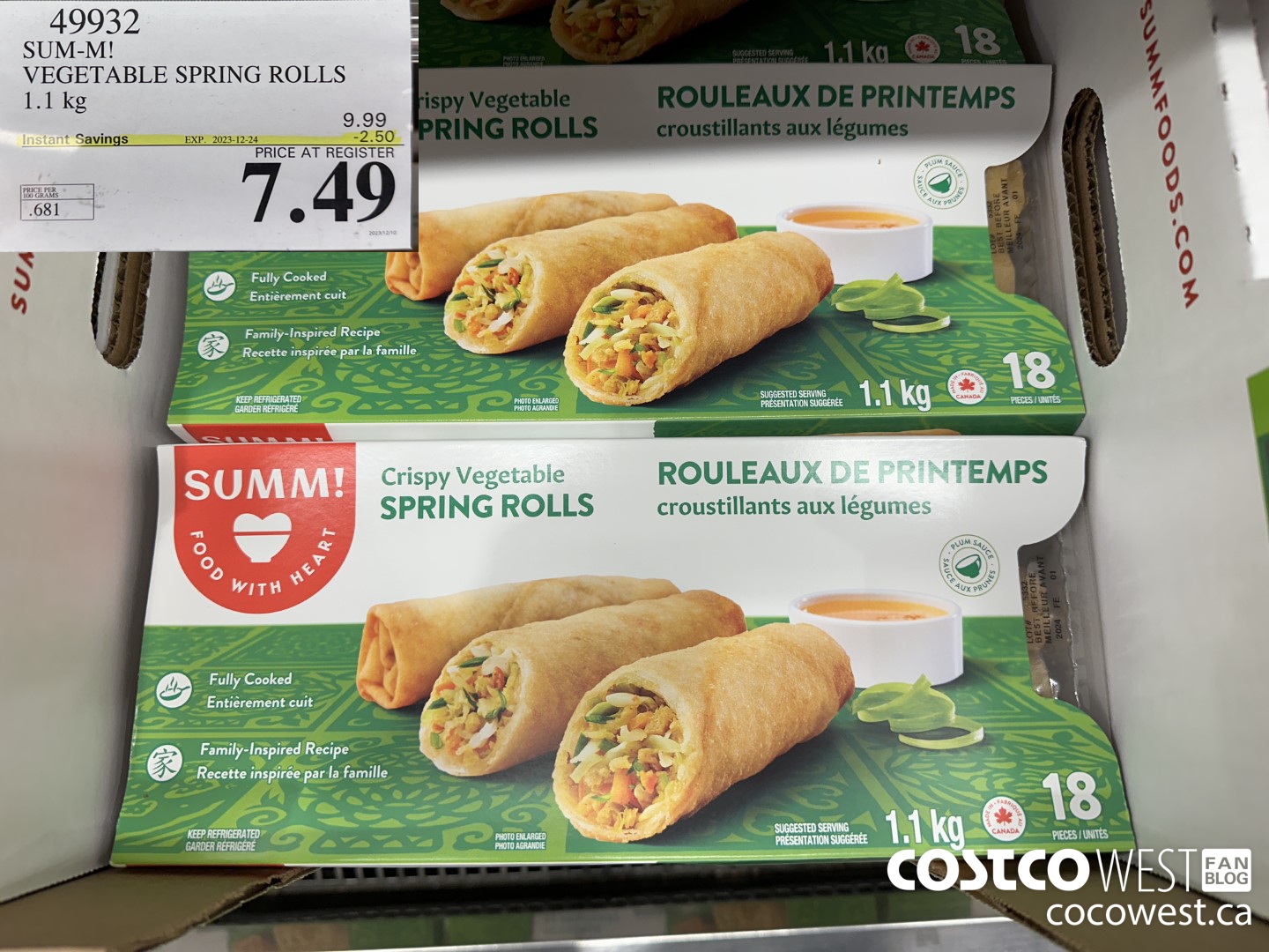 49932 SUM-M! VEGETABLE SPRING ROLL 1 kg ($2.50 INSTANT SAVINGS EXPIRES ON 2023-12-24) $7.49