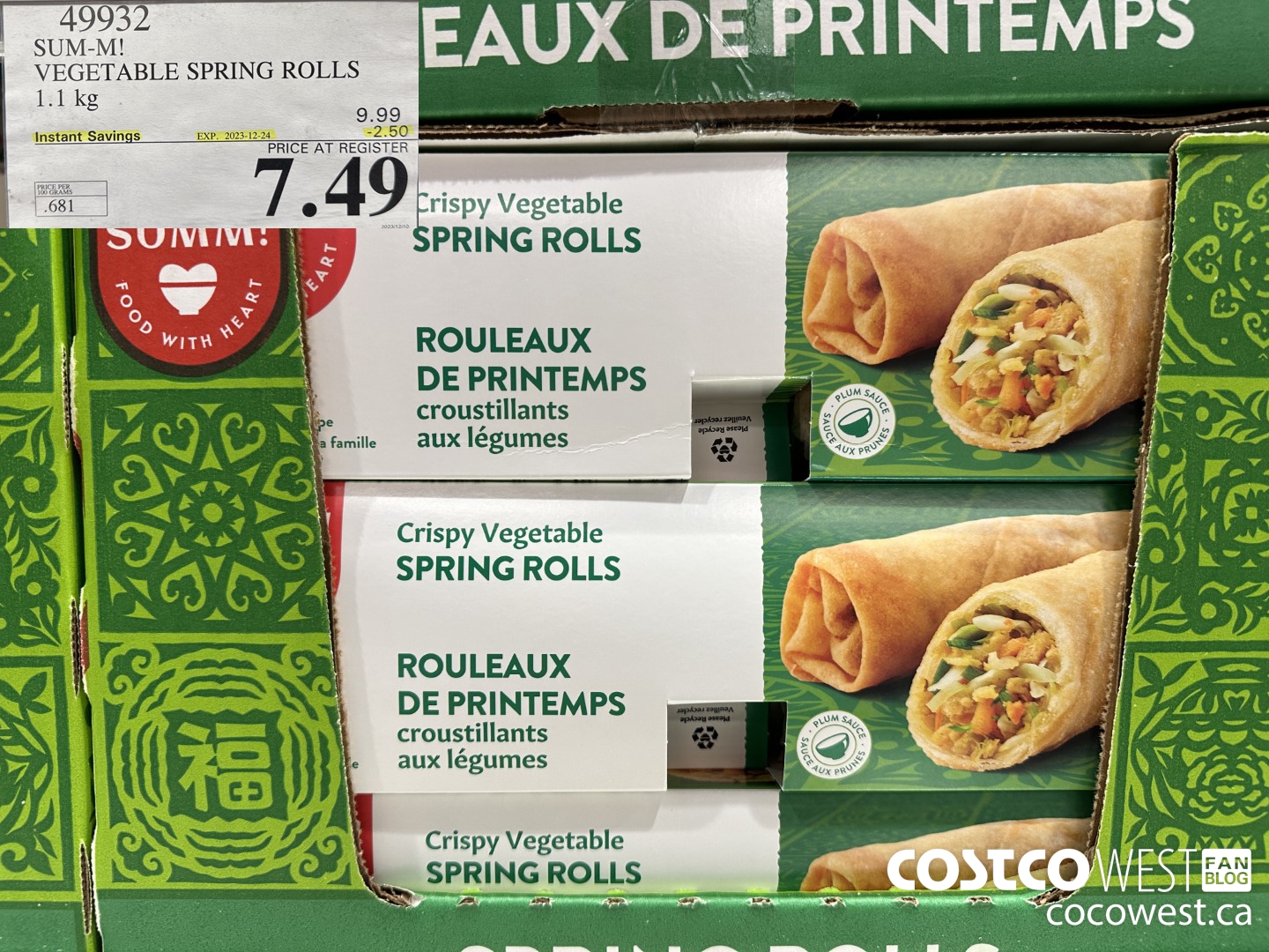 49932 SUM-M! VEGETABLE SPRING ROLL 1 kg ($2.50 INSTANT SAVINGS EXPIRES ON 2023-12-24) $7.49