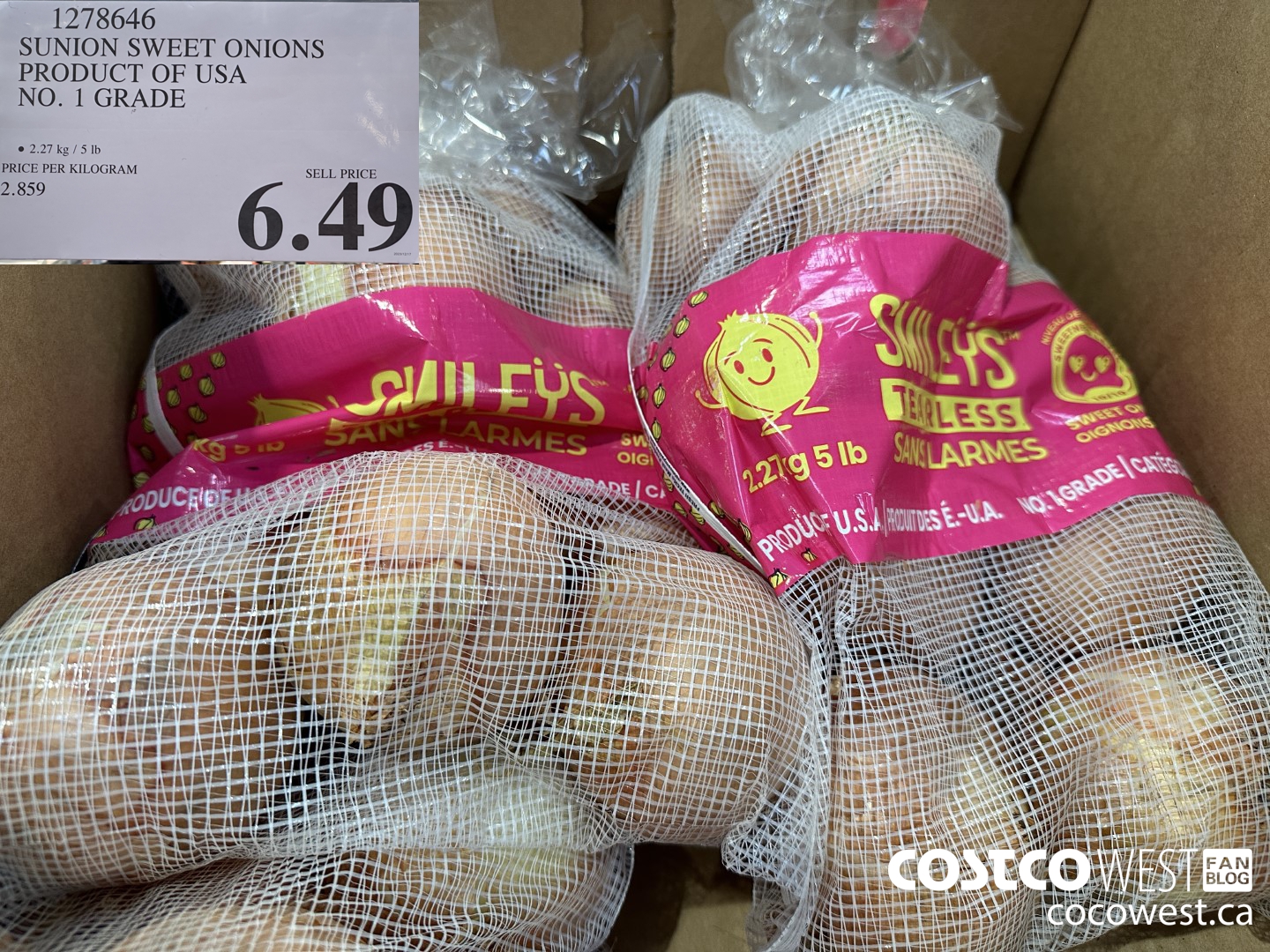 1278646 SUNION SWEET ONIONS PRODUCT OF USA NO. 1 GRADE $6.49