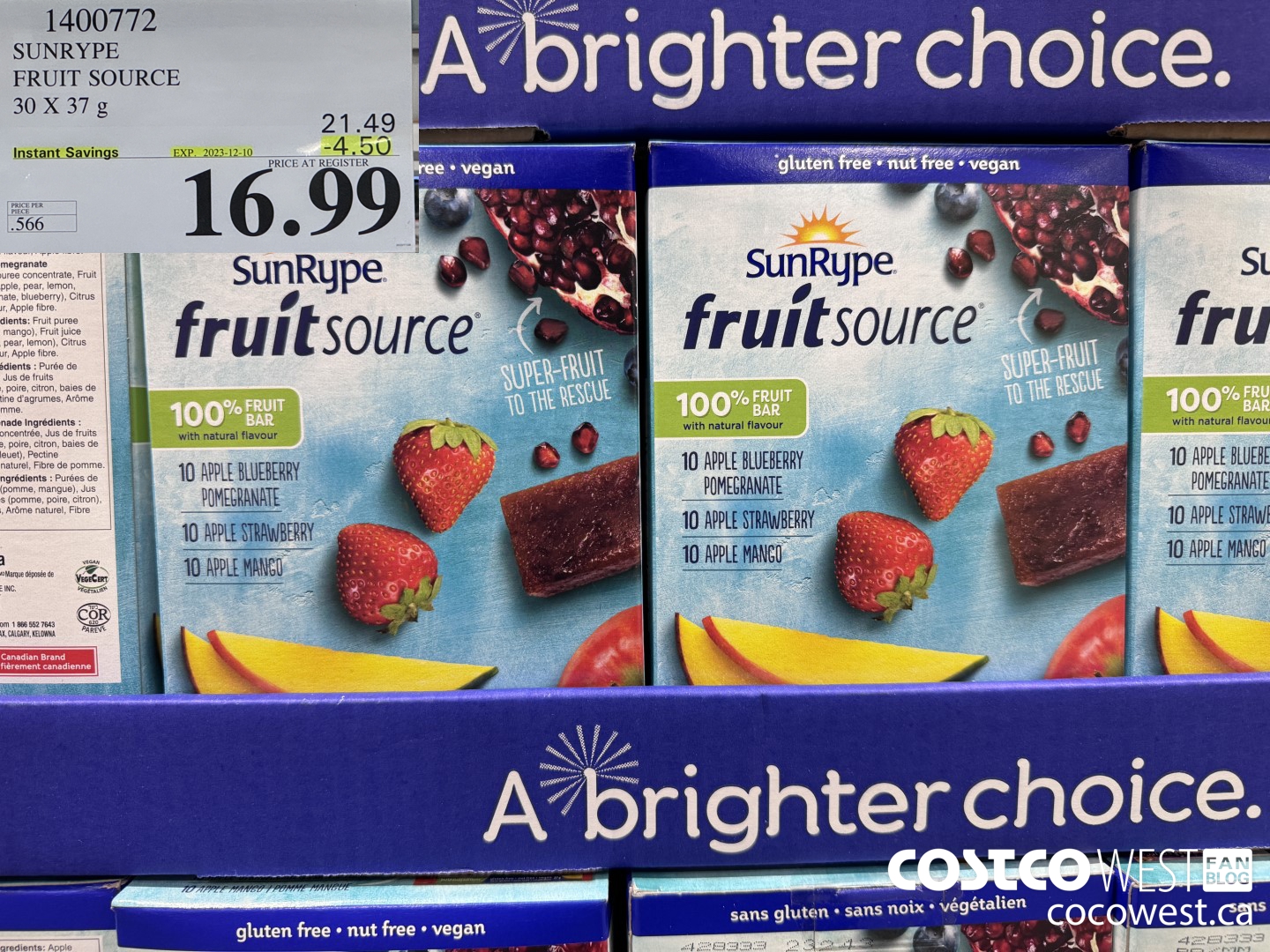 1400772 SUNRYPE FRUIT SOURCE 30 X 37 G ($4.50 INSTANT SAVINGS EXPIRES ON 2023-12-10) $16.99