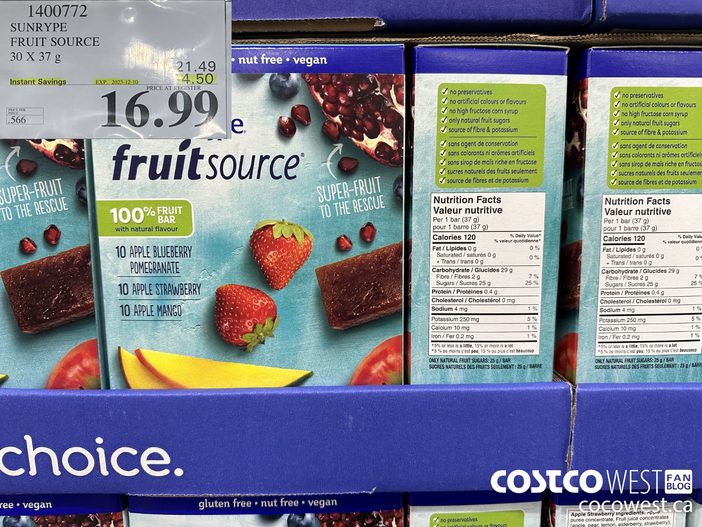 1400772 SUNRYPE FRUIT SOURCE 30 X 37 G ($4.50 INSTANT SAVINGS EXPIRES ON 2023-12-10) $16.99