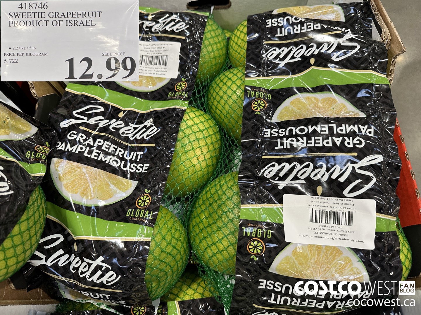 418746 SWEETIE GRAPEFRUIT PRODUCT OF ISRAEL $12.99