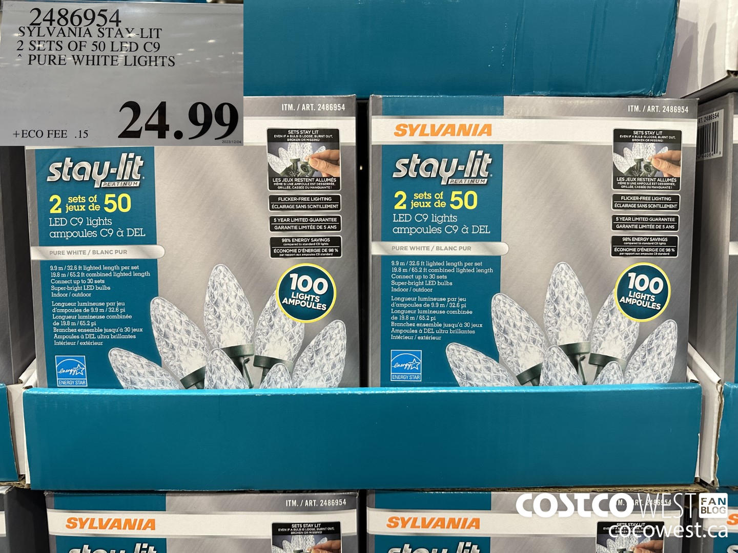 2486954 SYLVANIA STAY-LIT 2 SETS OF 50 LED C9 PURE WHITE $24.99