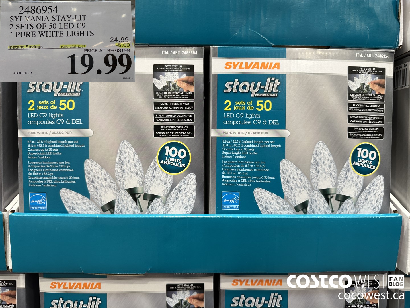 2486954 SYLVANIA STAY-LIT 2 SETS OF 50 LED C9 PURE WHITE ($5.00 INSTANT SAVINGS EXPIRES ON 2023-12-17) $19.99