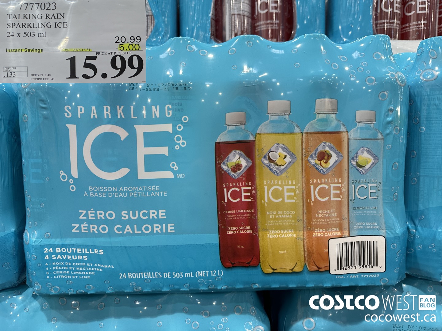 7777023 TALKING RAIN SPARKLING ICE 24 X 503ML ($5.00 INSTANT SAVINGS EXPIRES ON 2023-12-31) $15.99