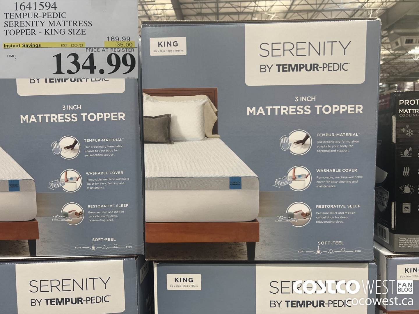 1641594 TEMPUR-PEDIC SERENITY MATTRESS TOPPER KING SIZE ($35.00 INSTANT SAVINGS EXPIRES ON 2023-12-24) $134.99