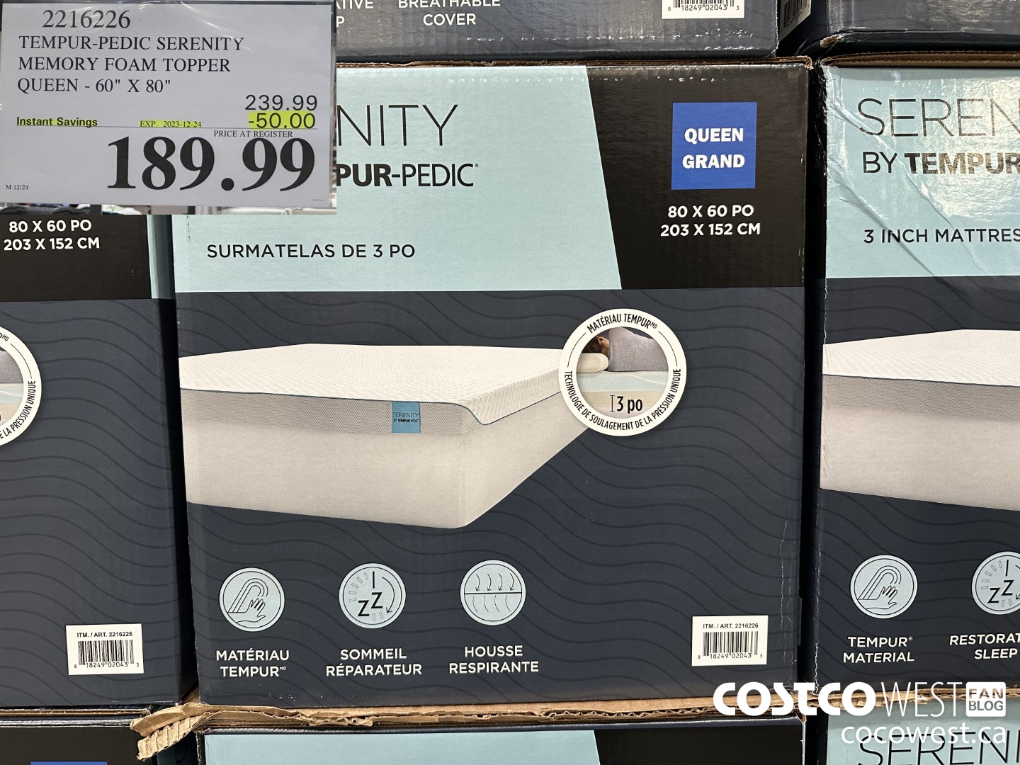 2216226 TEMPUR-PEDIC SERENITY MATTRESS TOPPER QUEEN 60