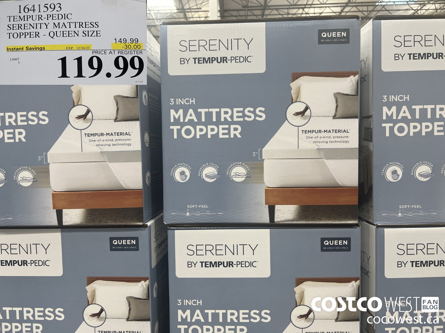1641593 TEMPUR-PEDIC SERENITY MATTRESS TOPPER QUEEN SIZE ($30.00 INSTANT SAVINGS EXPIRES ON 2023-12-24) $119.99