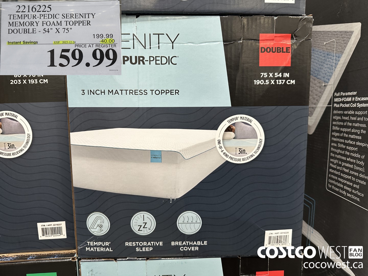 2216225 TEMPUR-PEDIC SERENITY MEMORY FOAM TOPPER DOUBLE 54