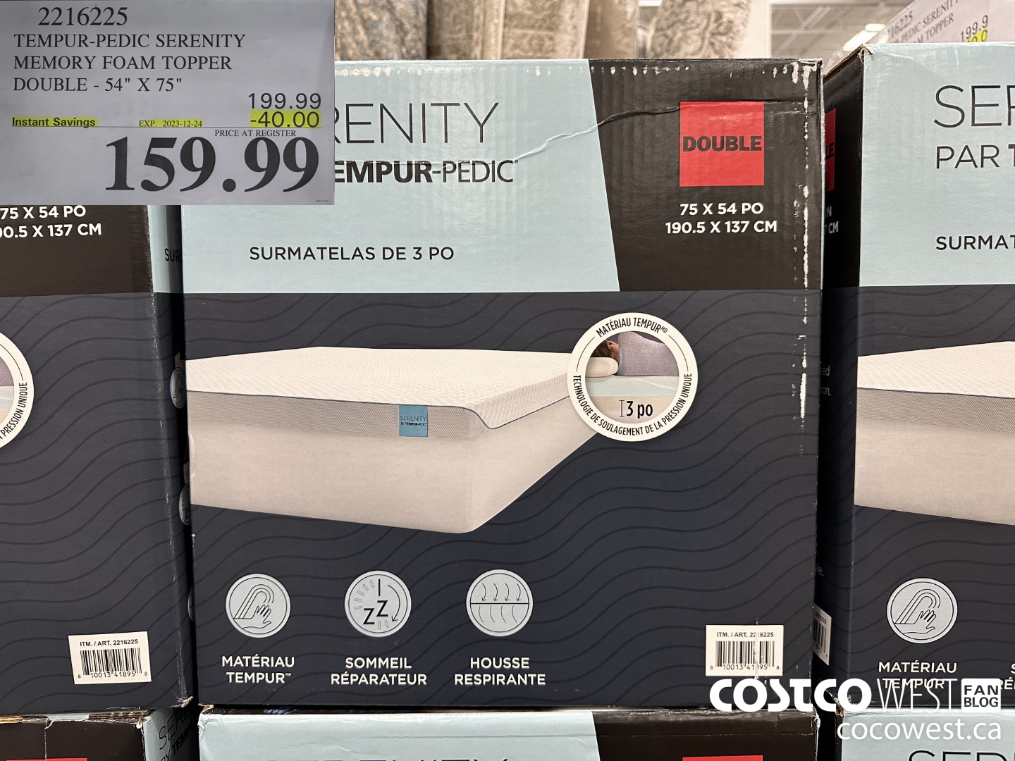 2216225 TEMPUR-PEDIC SERENITY MEMORY FOAM TOPPER DOUBLE 54