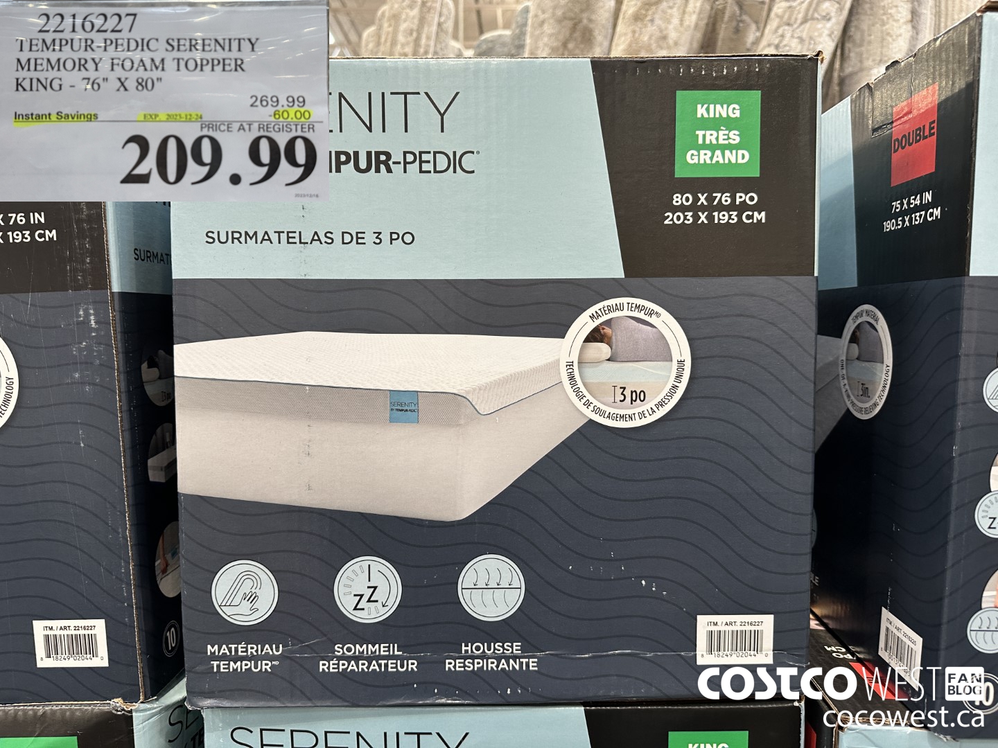 2216227 TEMPUR-PEDIC SERENITY MEMORY FOAM TOPPER KING 76