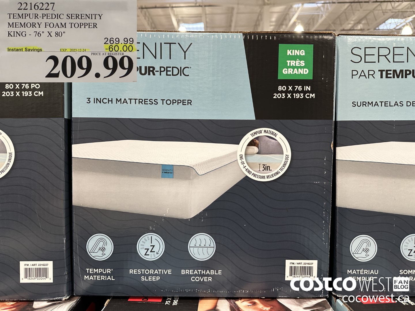 2216227 TEMPUR-PEDIC SERENITY MEMORY FOAM TOPPER KING 76