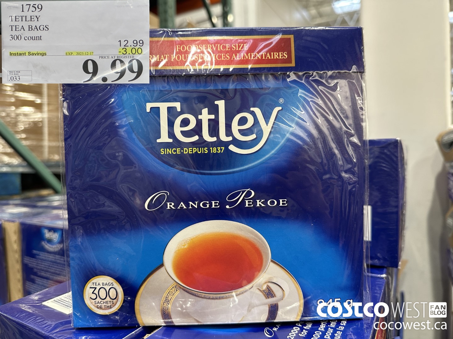 1759 TETLEY TEA BAGS 300 COUNT ($3.00 INSTANT SAVINGS EXPIRES ON 2023-12-17) $9.99