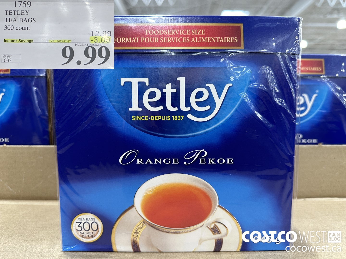 1759 TETLEY TEA BAGS 300 COUNT ($3.00 INSTANT SAVINGS EXPIRES ON 2023-12-17) $9.99