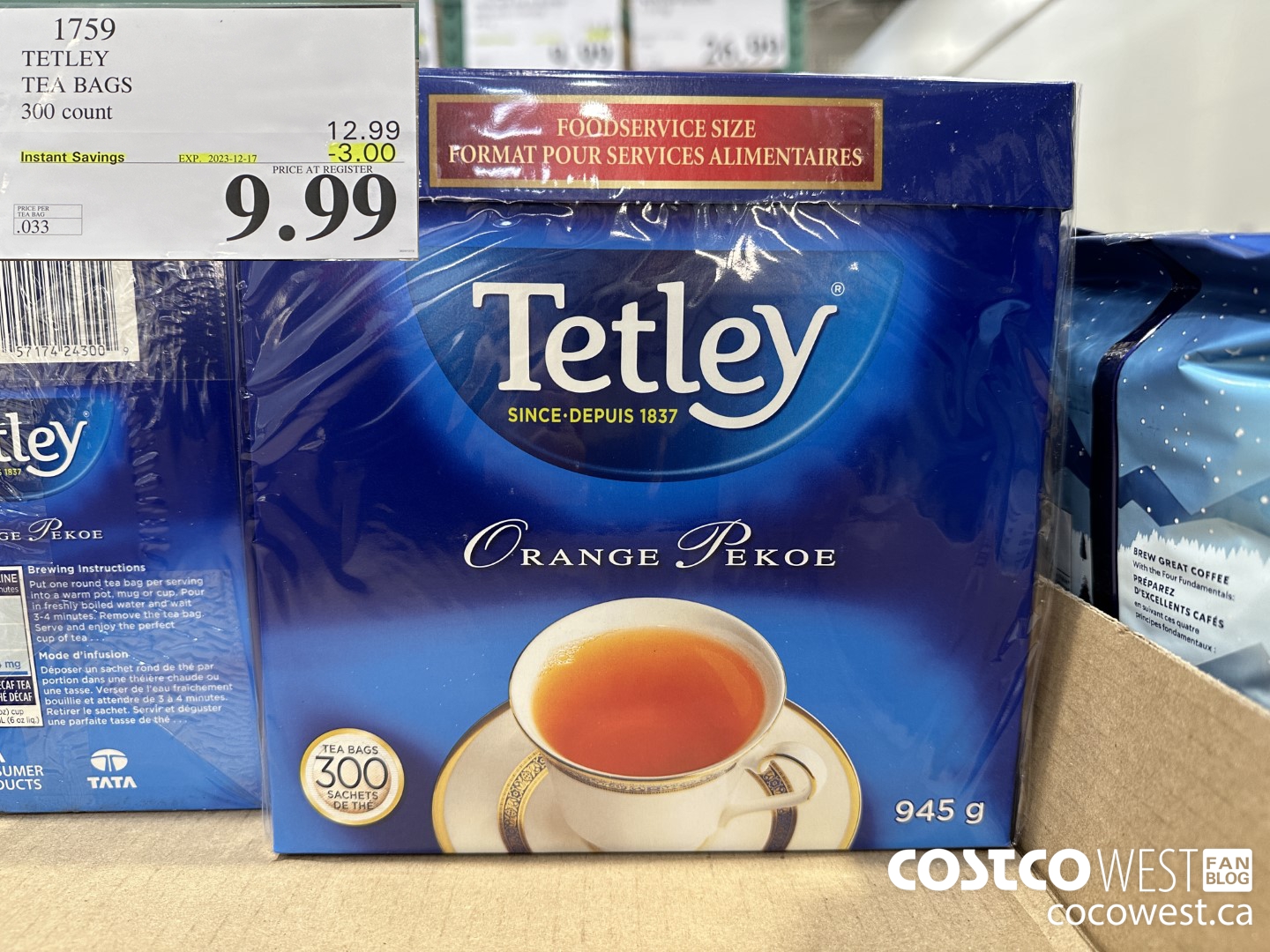 1759 TETLEY TEA BAGS 300 COUNT ($3.00 INSTANT SAVINGS EXPIRES ON 2023-12-17) $9.99