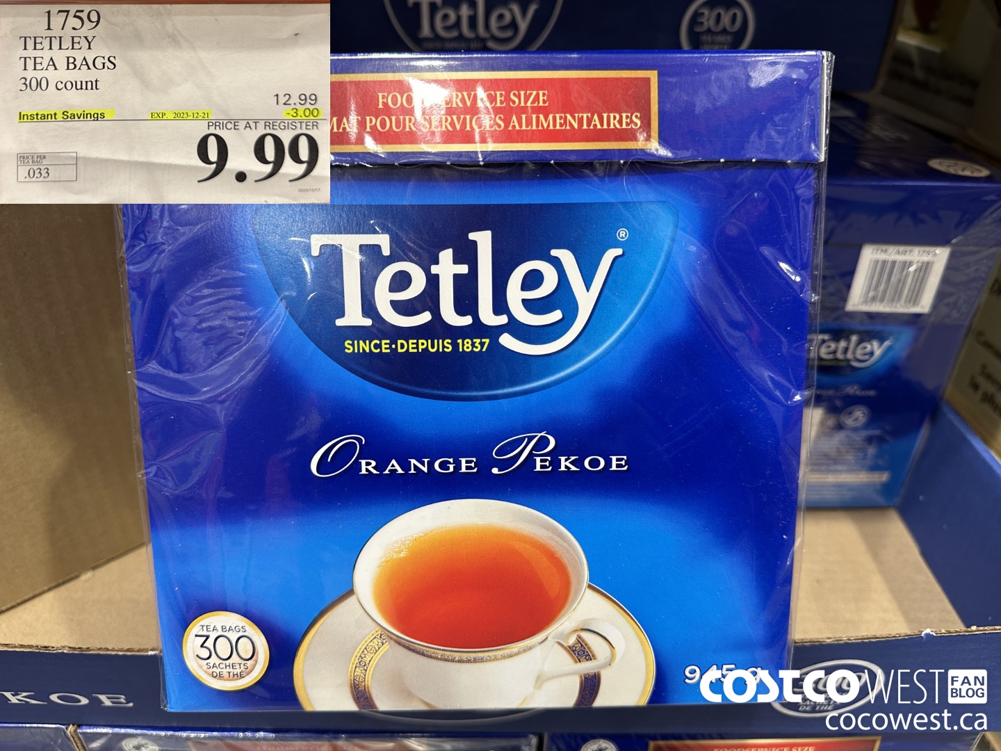 1759 TETLEY TEA BAGS 300 COUNT ($3.00 INSTANT SAVINGS EXPIRES ON 2023-12-21) $9.99