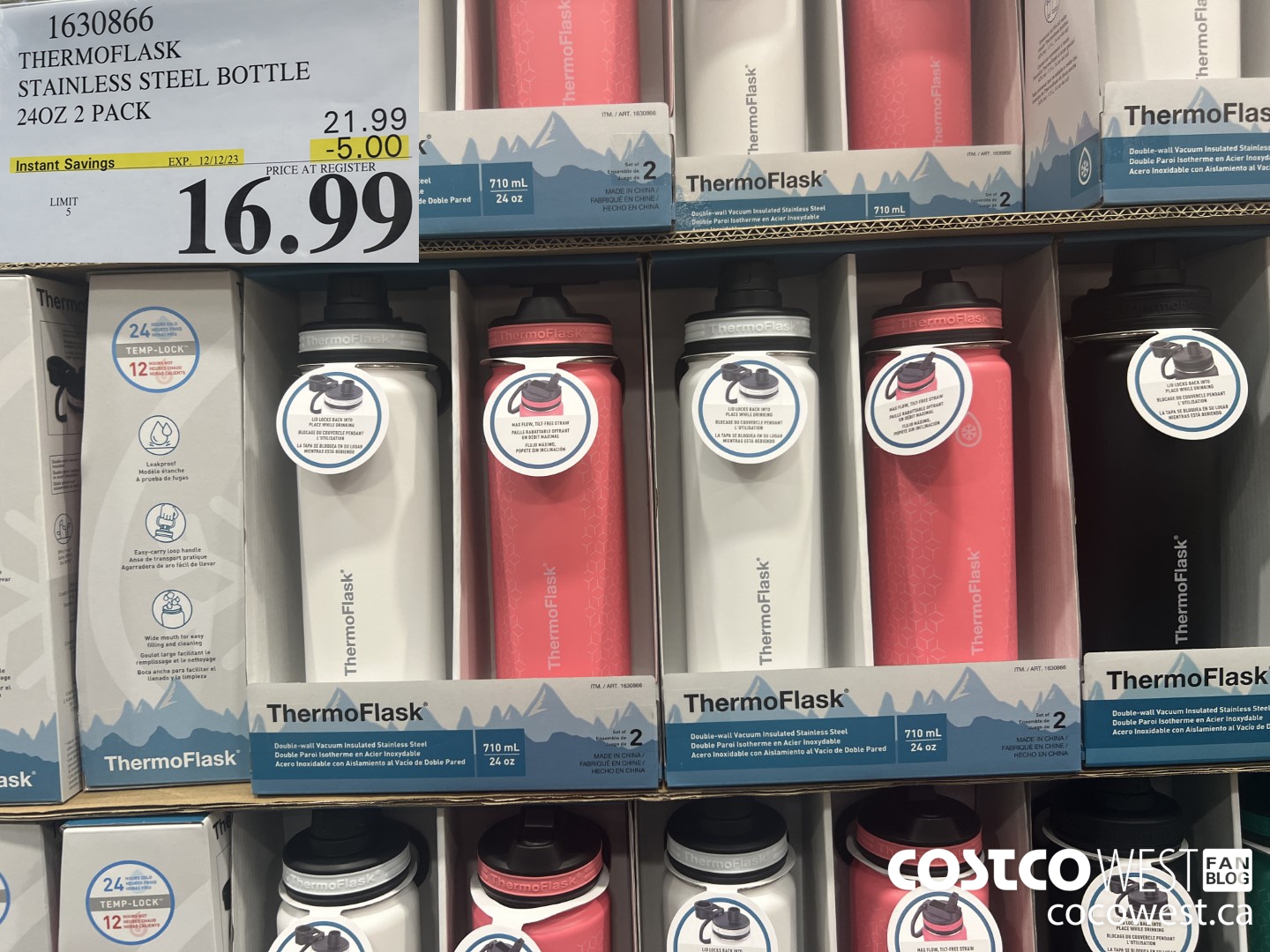 1630866 THERMOFLASK STAINLESS STEEL BOTTLE 24 OZ 2 PACK ($5.00 INSTANT SAVINGS EXPIRES ON 2023-12-12) $16.99