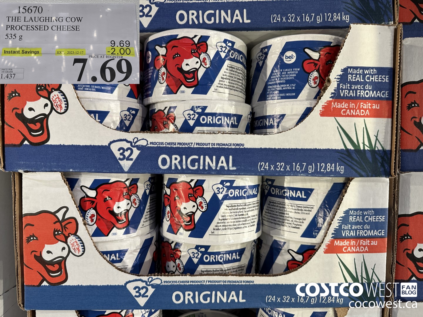 15670 THE LAUGHING COW PROCESSED CHEESE 535 g ($2.00 INSTANT SAVINGS EXPIRES ON 2023-12-17) $7.69