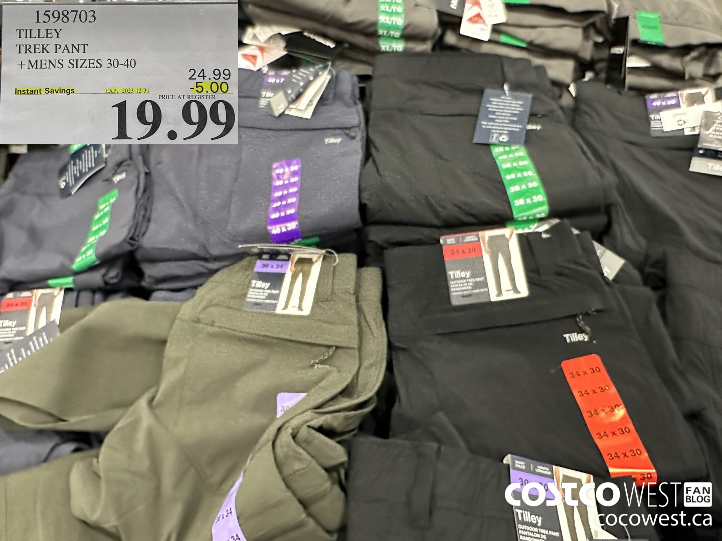 1598703 TILLEY TREK PANT MENS SIZES 30-40 ($5.00 INSTANT SAVINGS EXPIRES ON 2023-12-31) $19.99