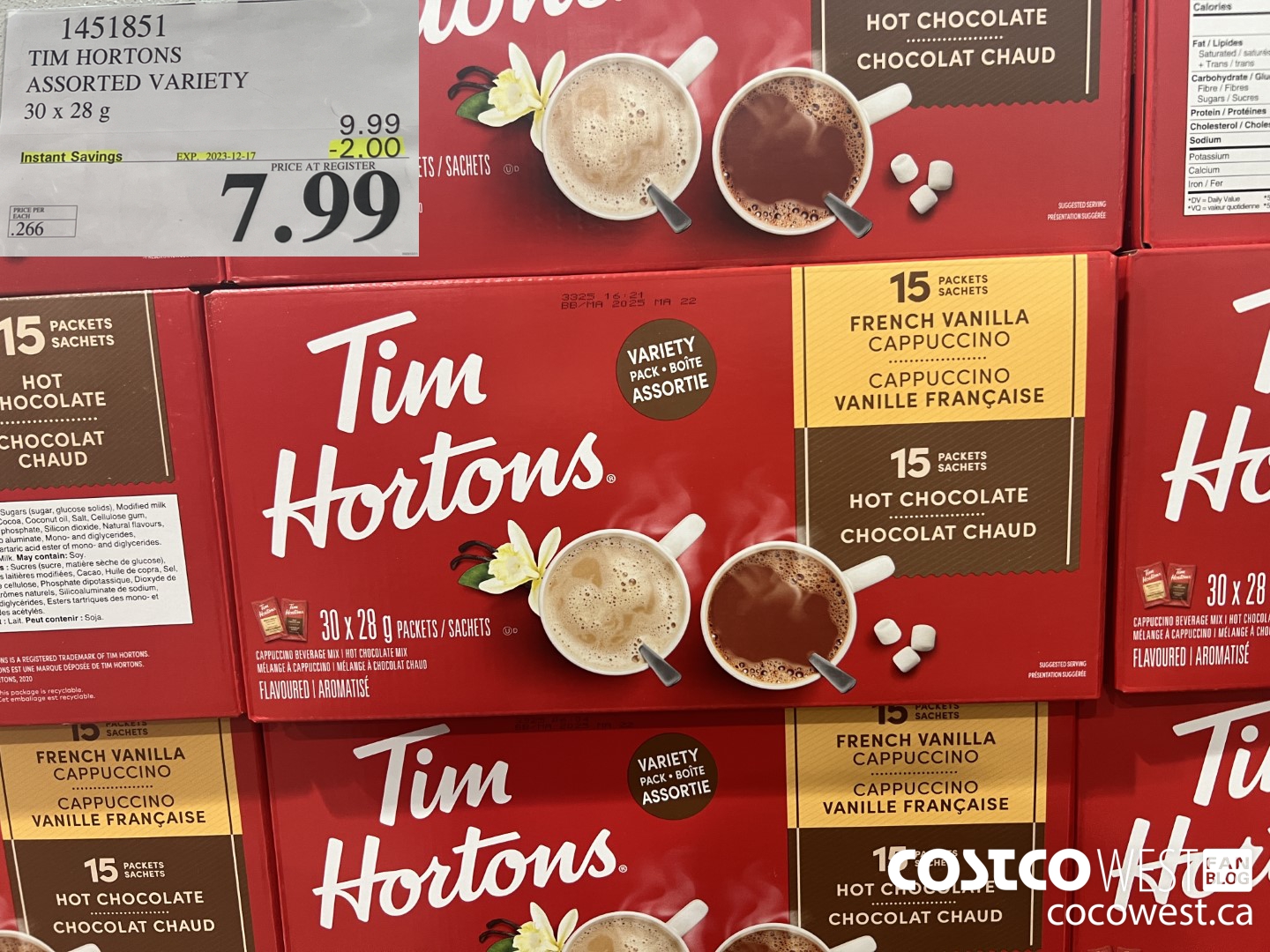 1451851 TIM HORTONS ASSORTED VARIETY 30 X 28 G ($2.00 INSTANT SAVINGS EXPIRES ON 2023-12-17) $7.99