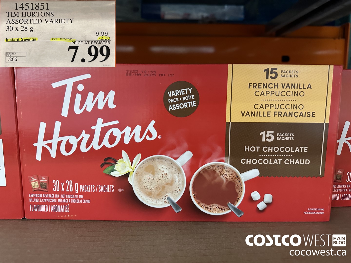 1451851 TIM HORTONS ASSORTED VARIETY 30 X 28 G ($2.00 INSTANT SAVINGS EXPIRES ON 2023-12-17) $7.99