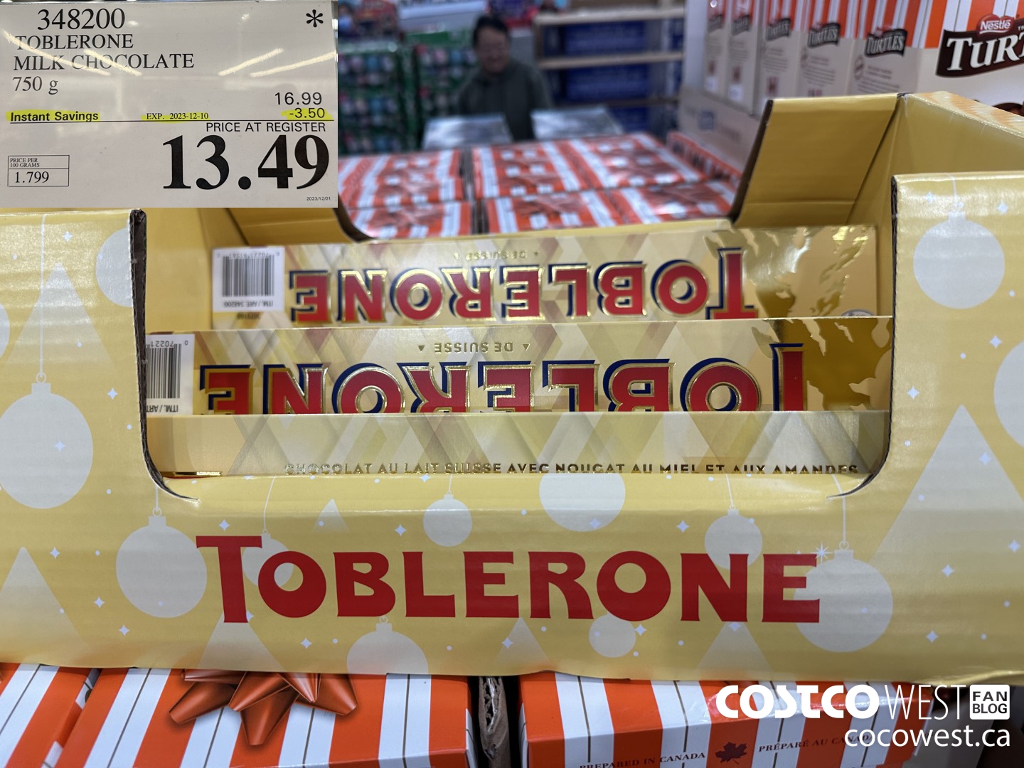 348200 TOBLERONE MILK CHOCOLATE 750 G ($3.50 INSTANT SAVINGS EXPIRES ON 2023-12-10) $13.49