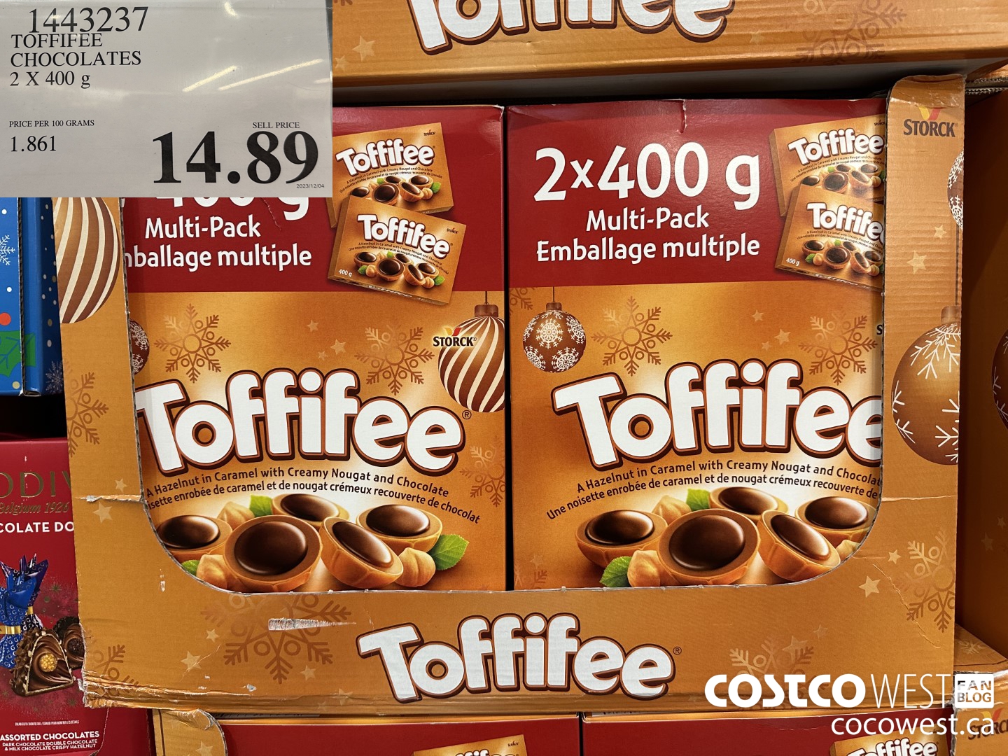 1443237 TOFFIFEE CHOCOLATES 2 x 400 g $14.89