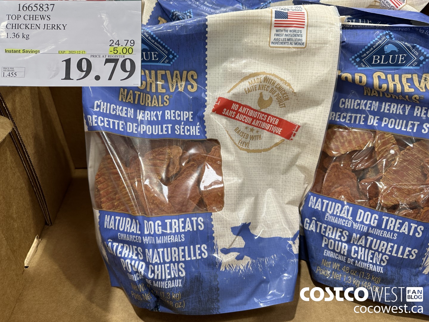 1665837 TOP CHEWS CHICKEN JERKY 1.36 kg ($5.00 INSTANT SAVINGS EXPIRES ON 2023-12-17) $19.79